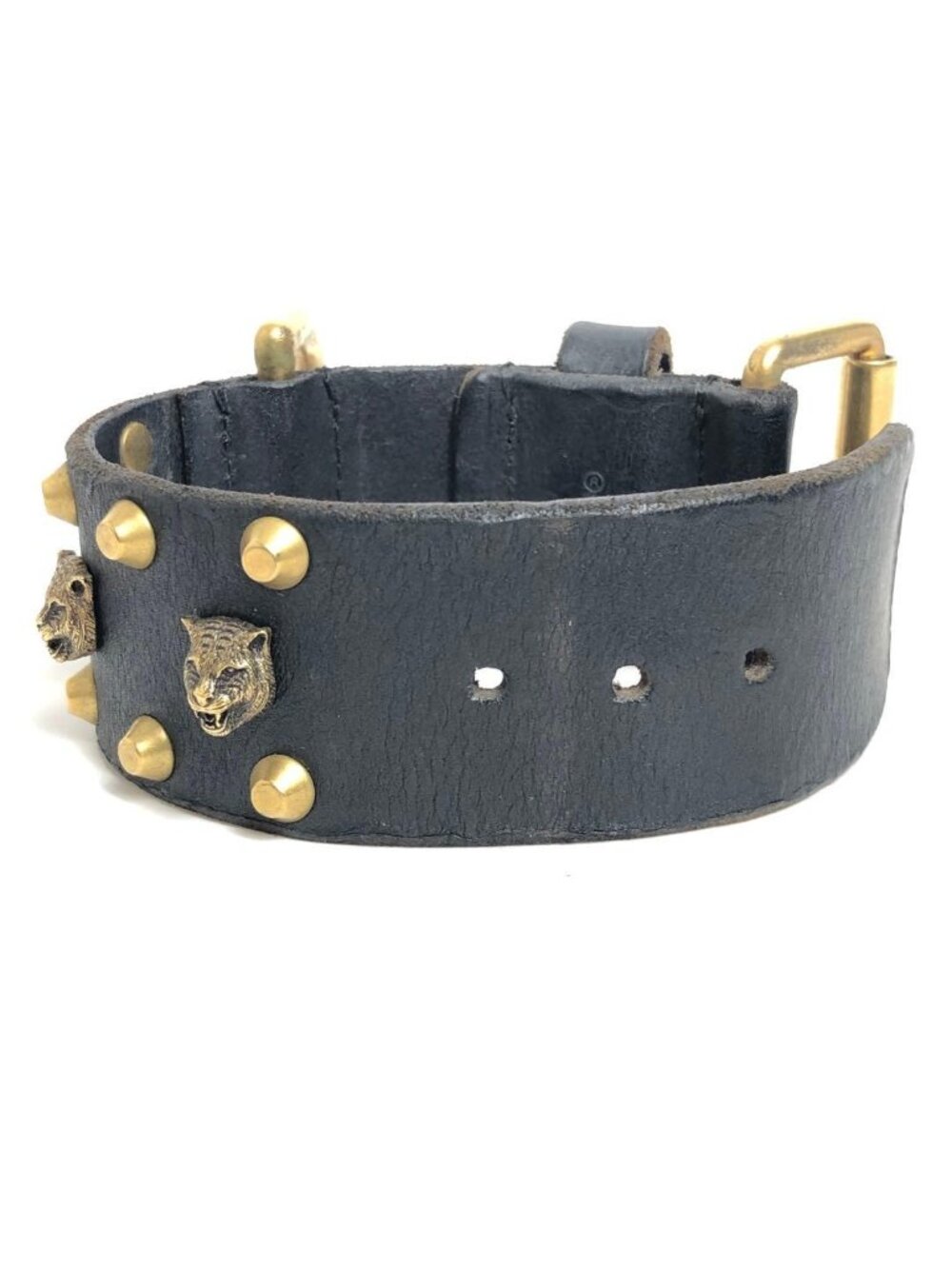 Gucci Leather Bracelet Cat Head Black Gold Hardware - Picture 8 of 10